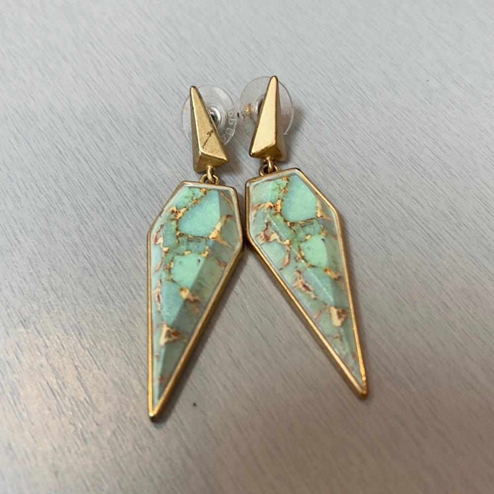 Stella & Dot Gold and Mint Geometric Drop Earrings